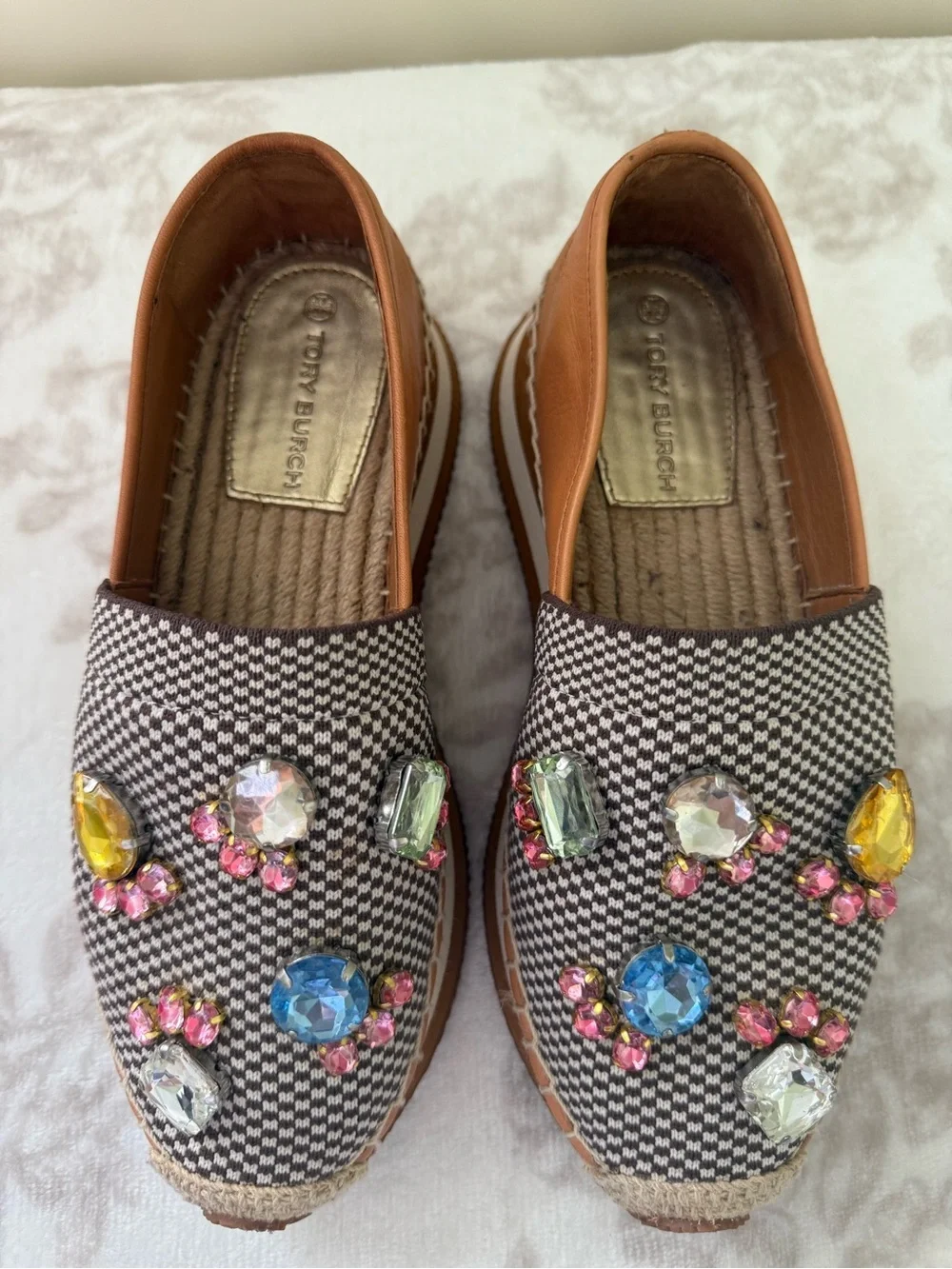 Tory Burch Daisy Crystal Embellished Slip On Espadrilles